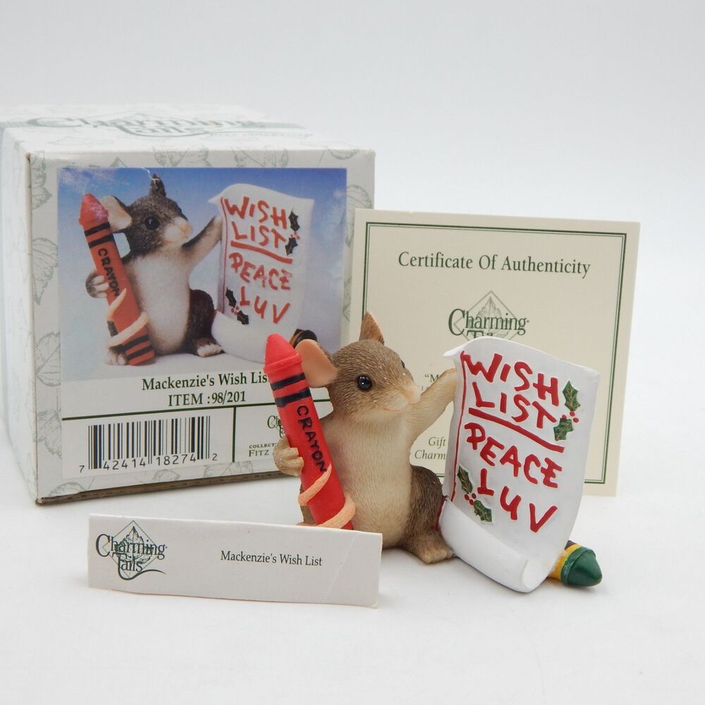 Charming Tails Mackenzie's Wish List Figurine 98-201 Fitz Floyd Vtg 1997 Holiday